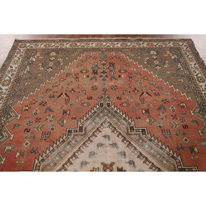 Tribal Bakhtiari Persian Vintage Area Rug Hand-Knotted Wool Carpet - 6'9"x 10'4"