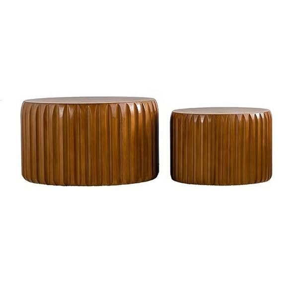 2-Piece Fluted Round Coffee Table Set – Solid Wood & MDF Nesting Tables ...