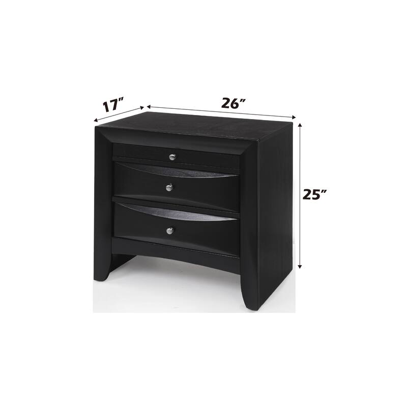 Elegant Black Nightstand with Two Drawers and Brushed Nickel Knob, Okume Veneer Top