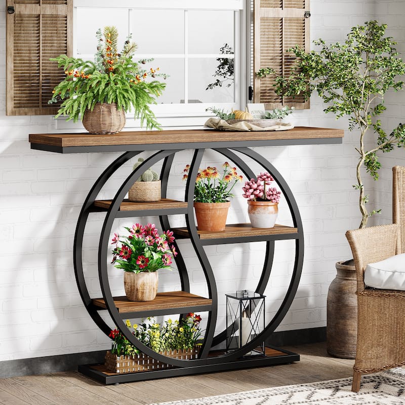 Industrial 5-Tier Console Sofa Table with Storage for Small Spaces