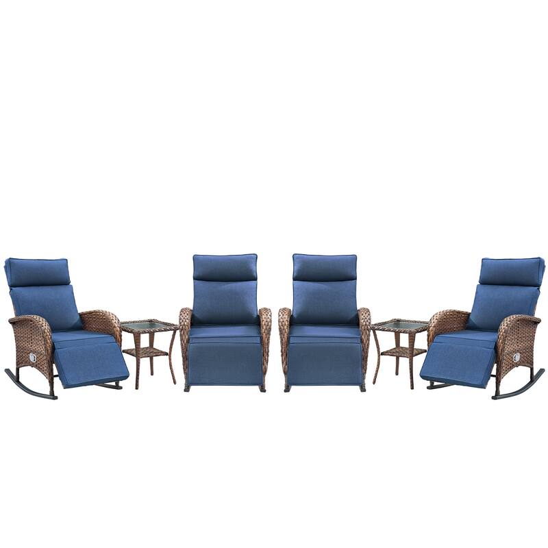 Pocassy Outdoor Patio Rocking Lounge Chairs with Adjustable Backrest Set.