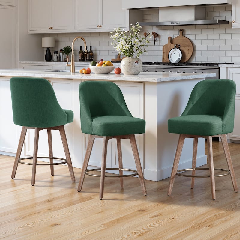 26" Upholstered Counter Height Swivel Bar Stool, Counter Stools with Solid Wood Legs - 39.37"H x 22.44"D x 21.65"W