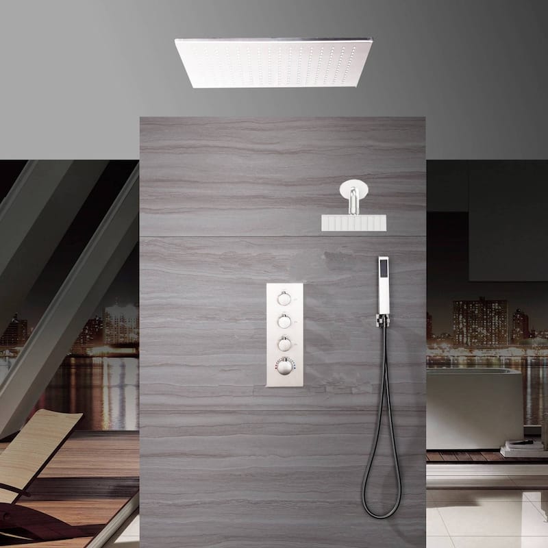 chrome 20 inch rain LED shower heads 3 way thermostatic shower system with regular shower head - 7'6" x 10'9"