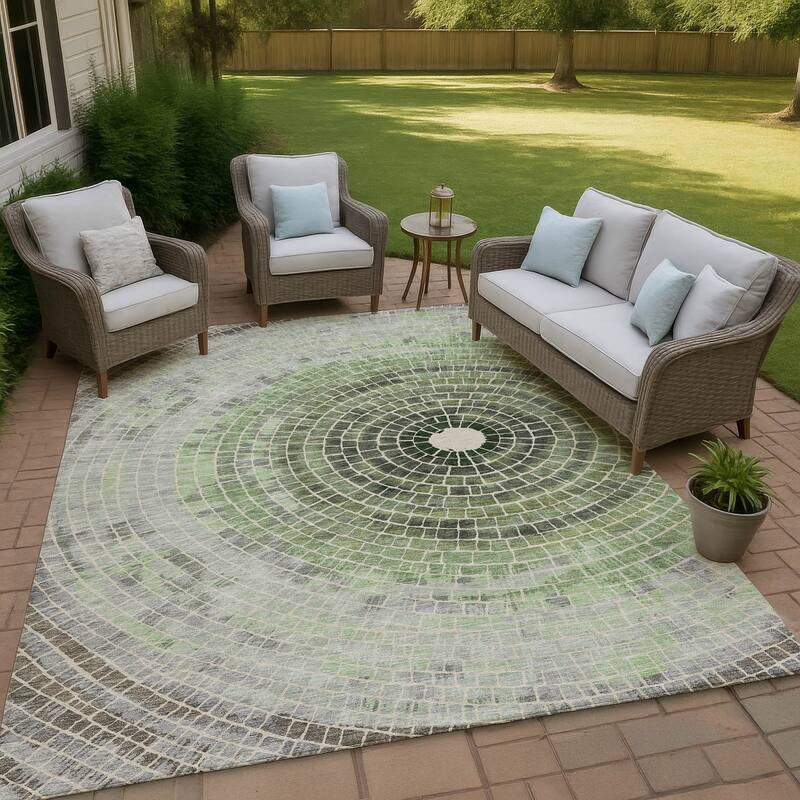 Machine Washable Indoor/ Outdoor Mosaic Rome Chantille Rug - Aloe - 8' x 10'
