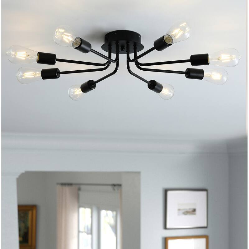 Modern 8-Light Concise Branches Semi Flush Mount Lamp