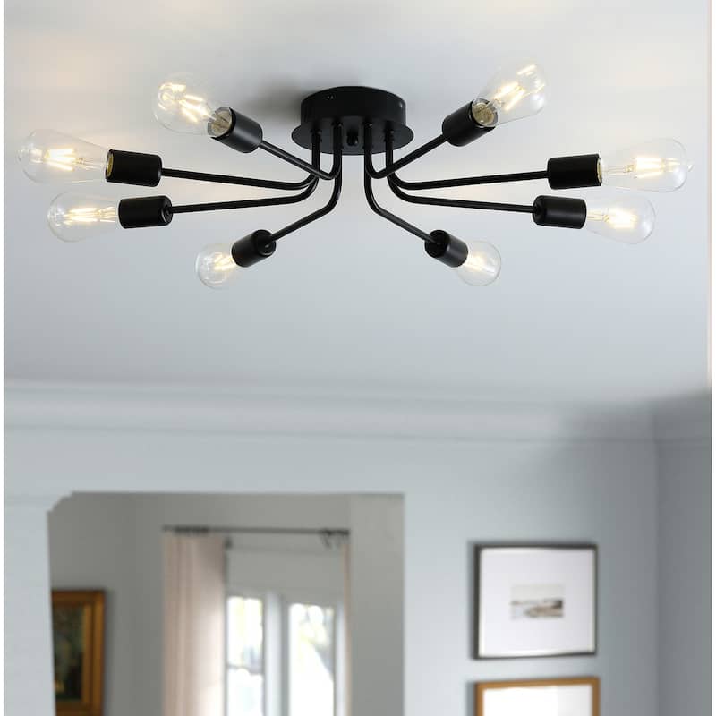 Modern 8-Light Concise Branches Semi Flush Mount Lamp
