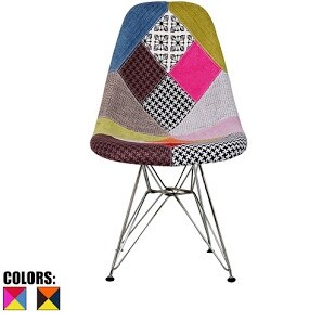 2xhome Modern Side Dining Chair Patchwork Fabric With Wire Chrome Legs Base