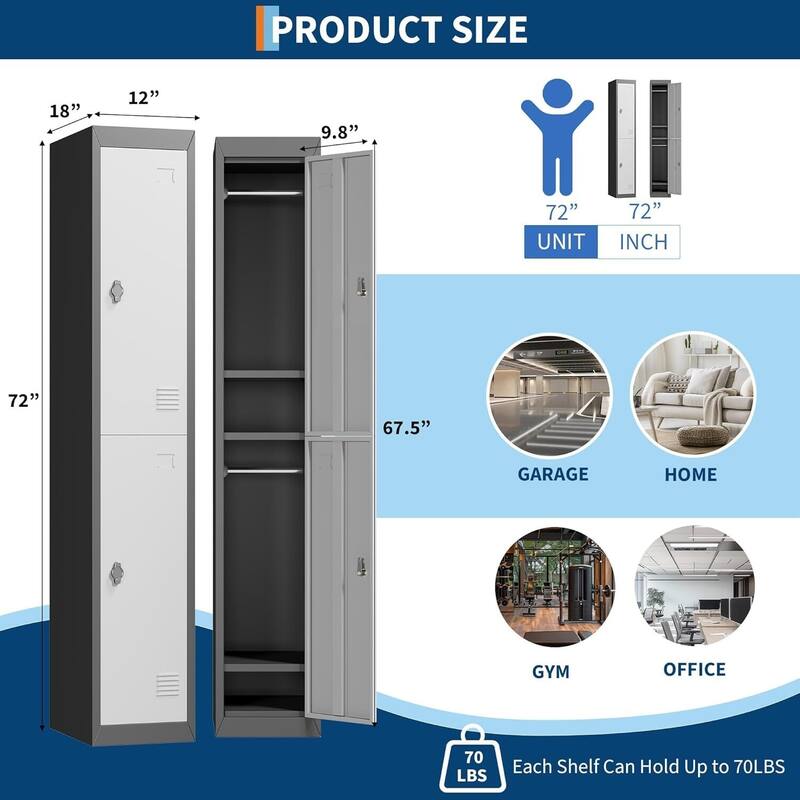 Tall Heavy-Duty Steel Storage Cabinet with Lock for Office, Home - N/A