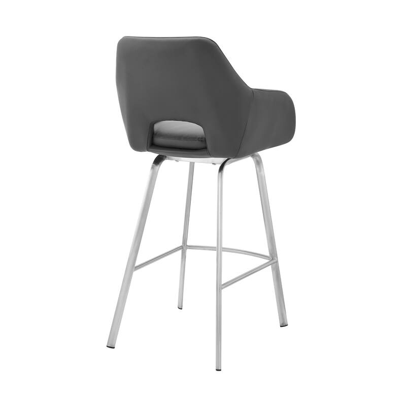 30 Inch Swivel Bar Height Stool with Arms and Low Back Fabric Seat Iron Legs for Kitchen Island - 41”H x 22”W x 23”D