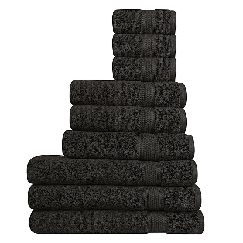 A1HC Bath Towel Sets, 100% Ring Spun Cotton, Zero Twist, Highly Absorbent, 500 GSM Low Lint, Quick Drying Bathroom Towel Sets - Towel Sets Pack of 9 - Black Onyx