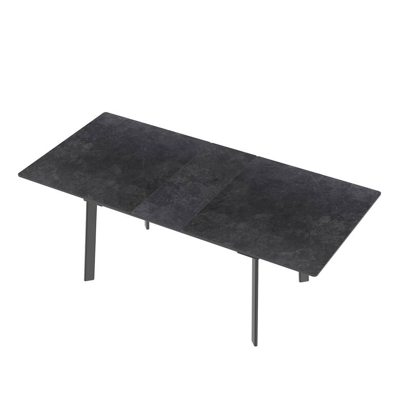 Sintered Stone and Iron Expandable Large Dining Table - 64" W x 32" D - Black grey
