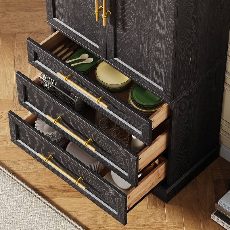 Farmhouse 78.2" Kitchen Pantry Cabinet with 4 Doors, 3 Adjustable Shelves and 3 Drawers
