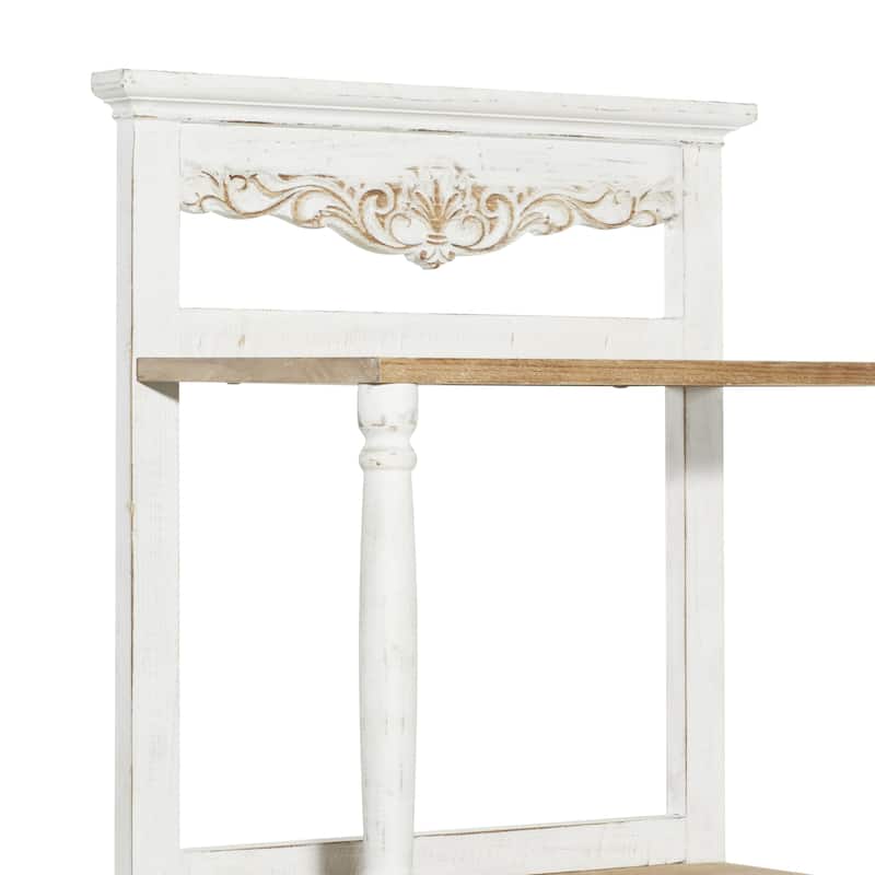 Wood Floral Intricately Carved 4 Shelves Shelving Unit - White - Roche River Decor