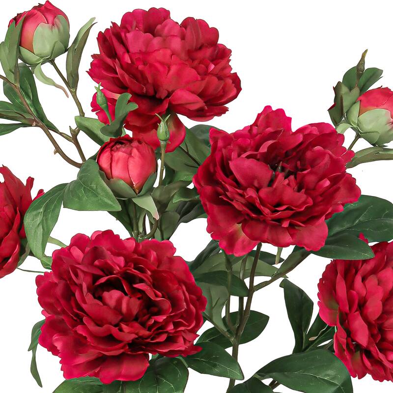 Deluxe Red Artificial Peony Plant Flower Stem Bush Bouquet 22in - 22" L x 13" W x 13" DP