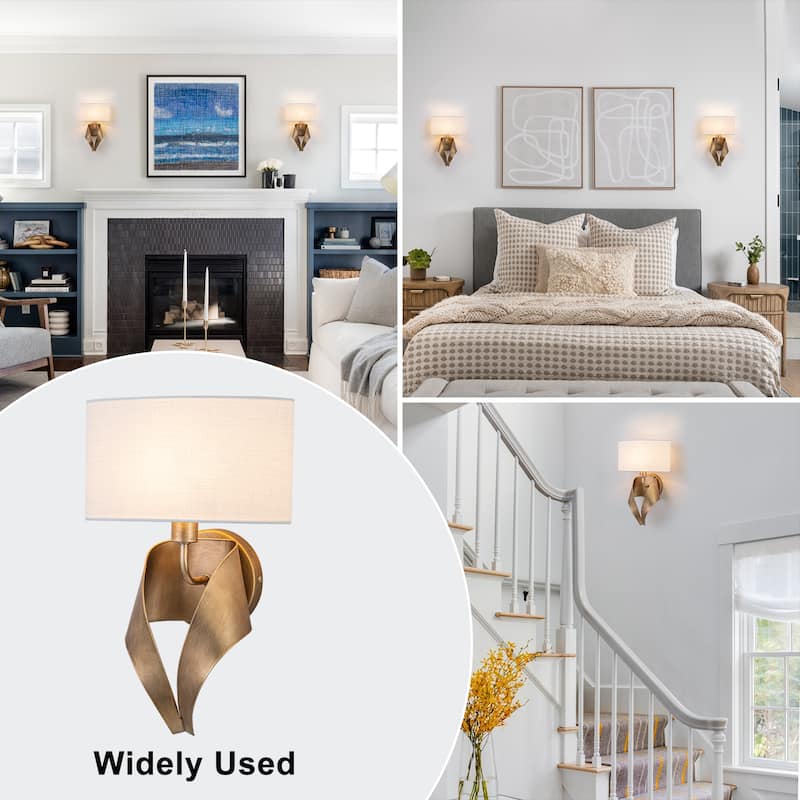 1-Light Half-Round Open Fabric Shade Metal Frame Wall Sconce Modern