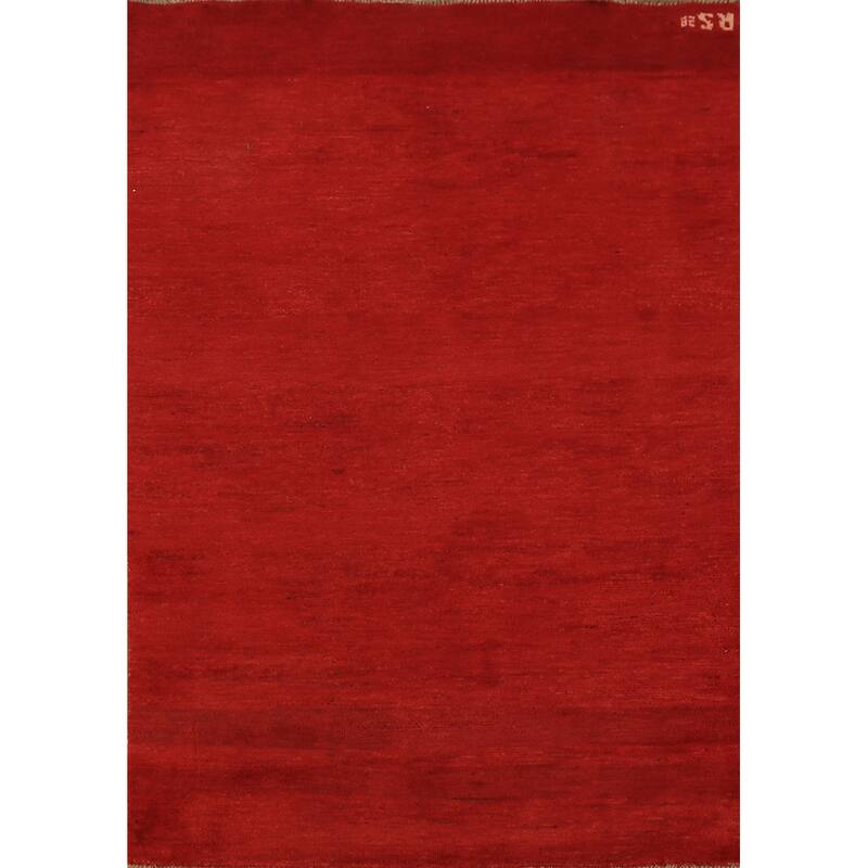 Gabbeh Modern Rug Hand-Knotted Solid Red Wool Carpet - 3'10" x 5'10"