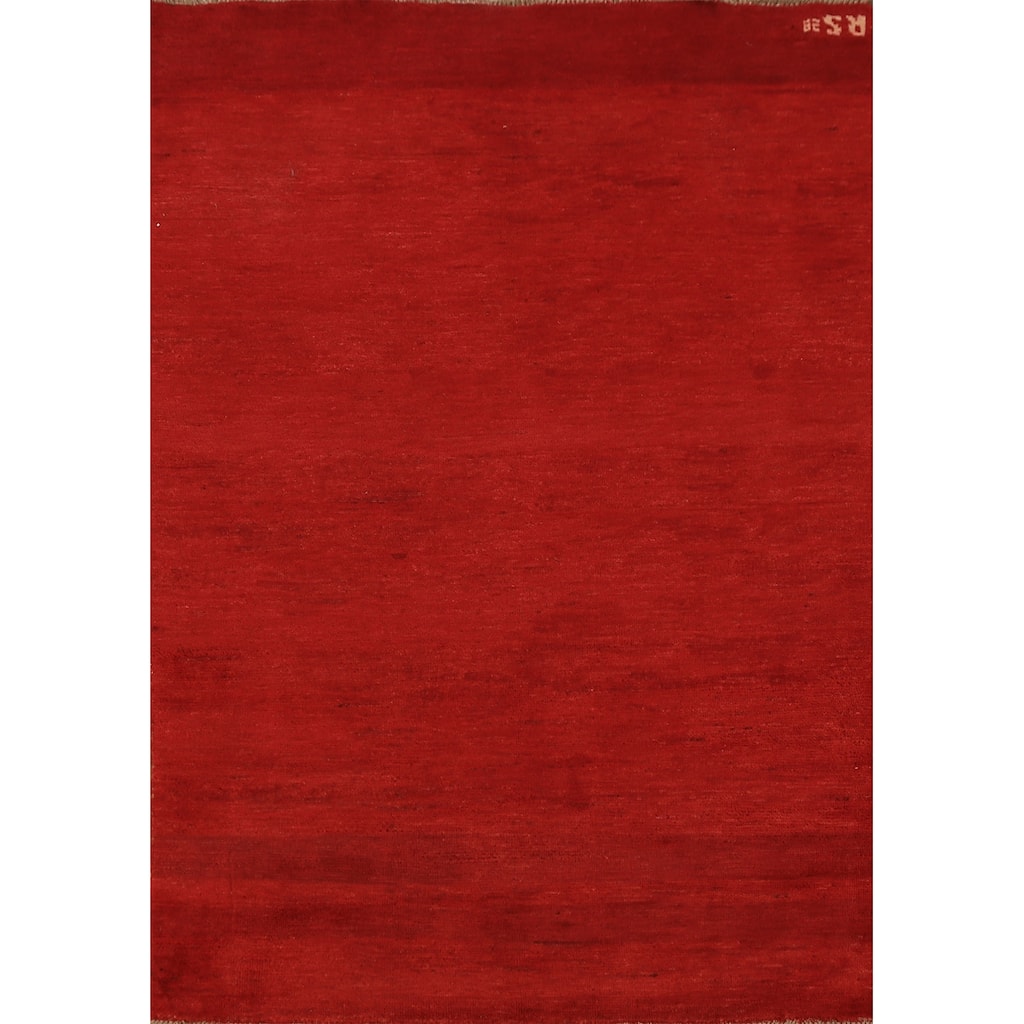 Gabbeh Modern Rug Hand-Knotted Solid Red Wool Carpet - 3'10" x 5'10"