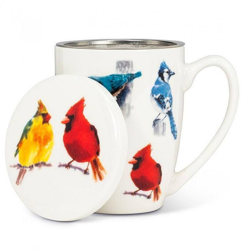 North American Birds Covered Mug And Strainer - Multi