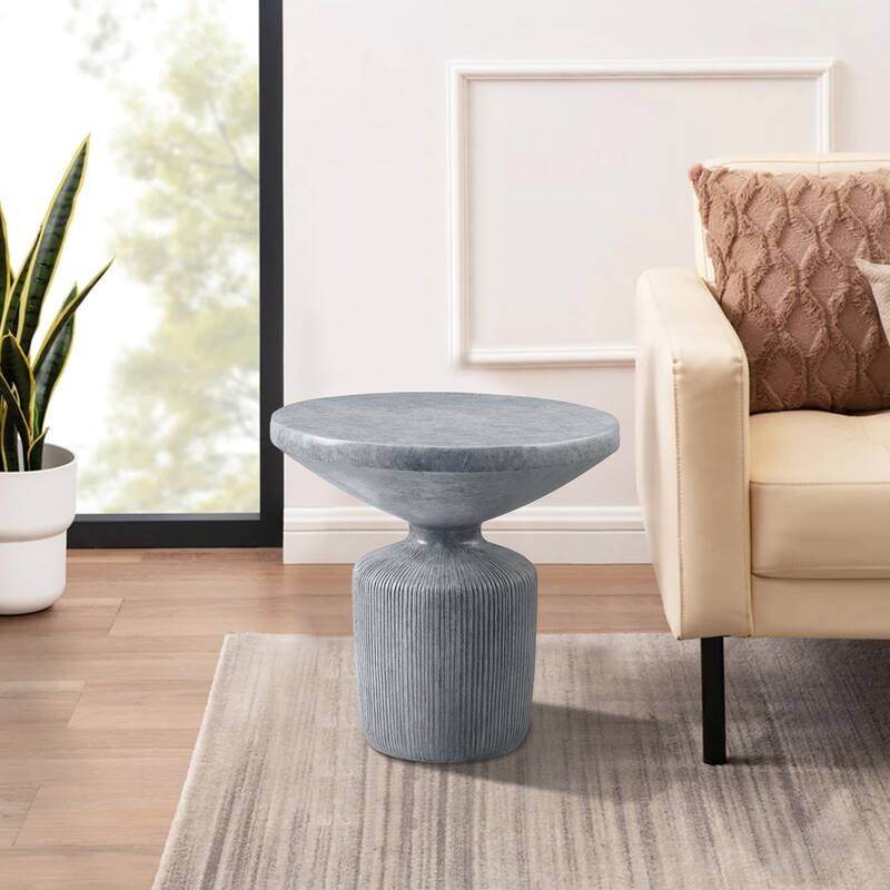 Lylie 30 Inch Side End Table, Round Naturalistic Design, Gray Cement