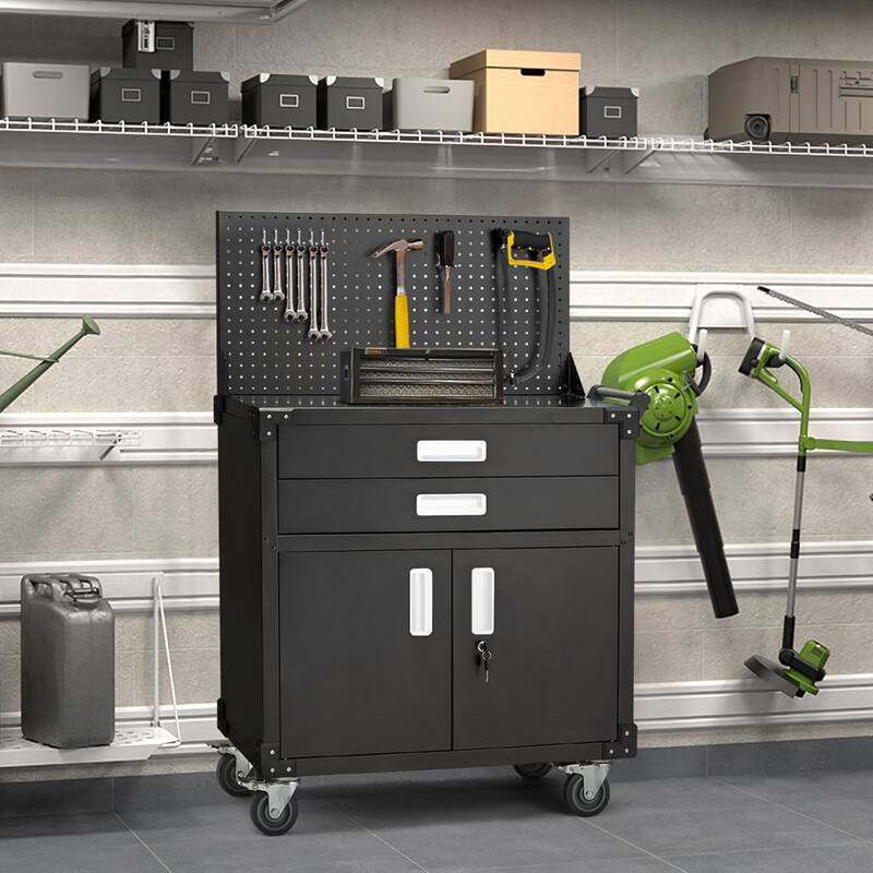 AECOJOY Rolling Tool Chest with Wheels 2 Drawers Pegboard