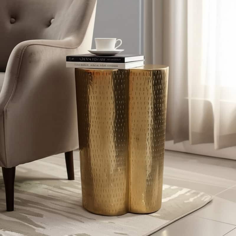 Metal Side Table with Modern Textured Base Elegant Narrow Home Decor