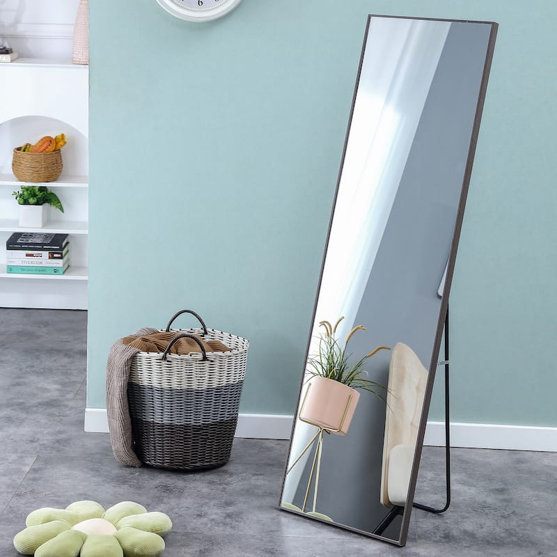 Roomfitters Full Length Mirror with Gray Solid Wood Frame, 58"x15" Dressing or Wall Mounted Decorative Mirror, Gray