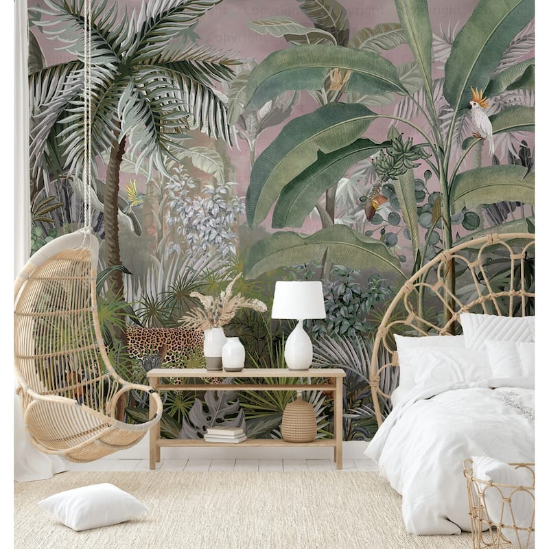 Jungle Adventure Vibrant Wildlife Wallpaper Mural with Lush Greenery
