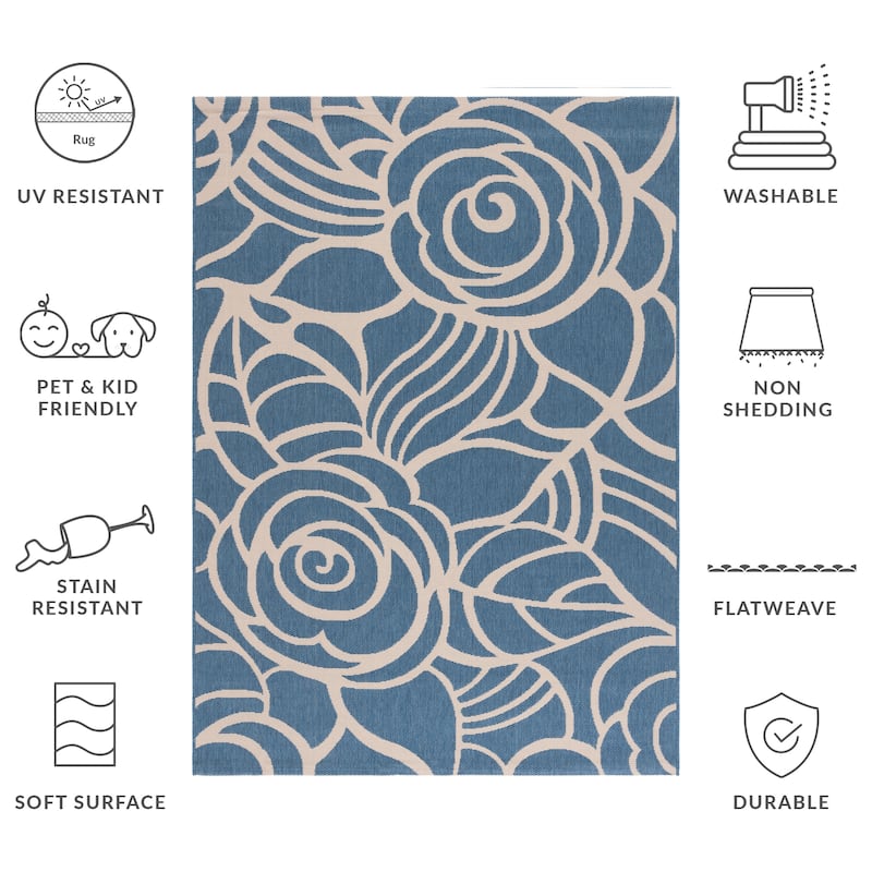 SAFAVIEH Courtyard Fany Indoor /Outdoor Waterproof Patio Backyard Rug - 5'3" x 7'7" - Blue/Beige