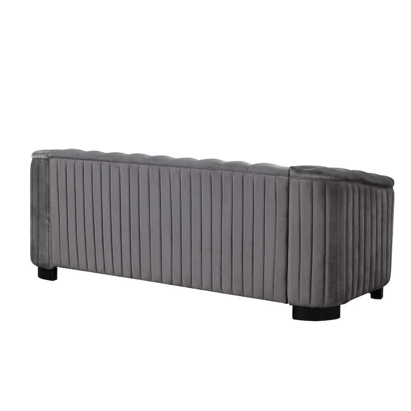 Roomfitters 82.4" Mid Century Modern Velvet Sofa Couch with Rubber Wood Legs and Thick Removable Seat Cushion, 3-Seater
