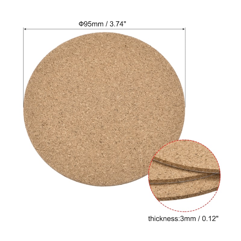 95mm Round Coasters 3mm Thick Cork Cup Mat Pad for Tableware 10pcs - Wood