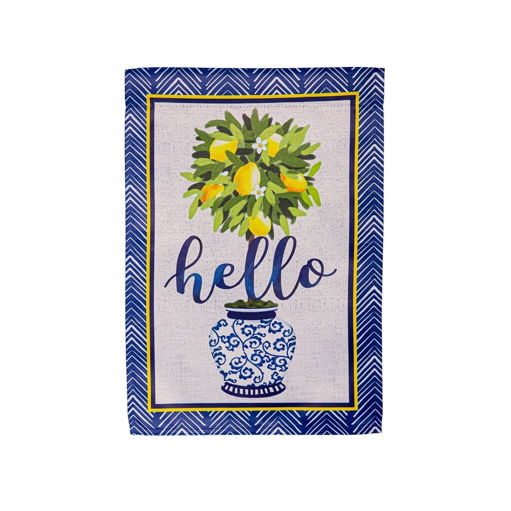 Hello Lemon Tree Burlap Garden Flag