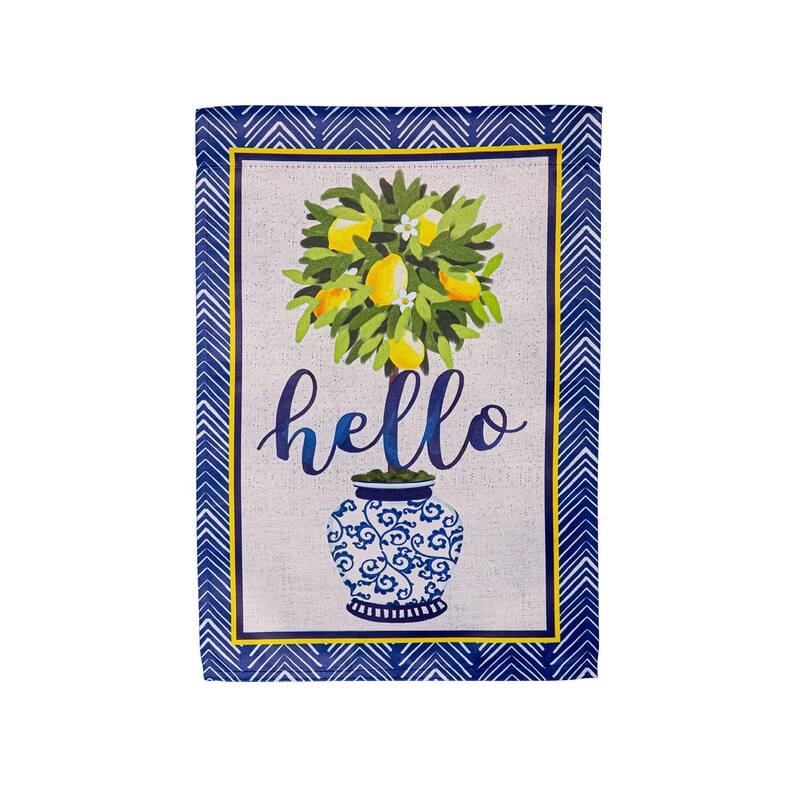 Hello Lemon Tree Burlap Garden Flag