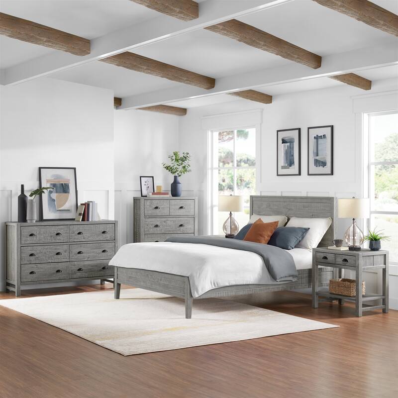 Arden 5-Piece Wood Bedroom Set with Queen Bed, Two 2- Nightstands with open shelf, 5-Drawer Chest, 6-Drawer Dresser