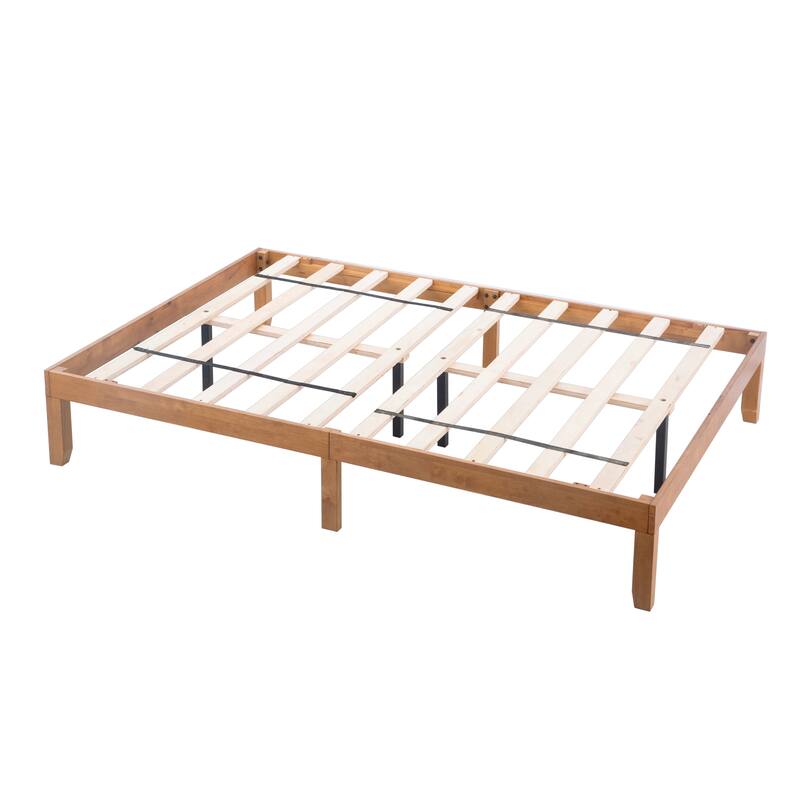Queen Size Wood Platform Bed Frame,No Box Spring Needed,Strong Wood Slat Support