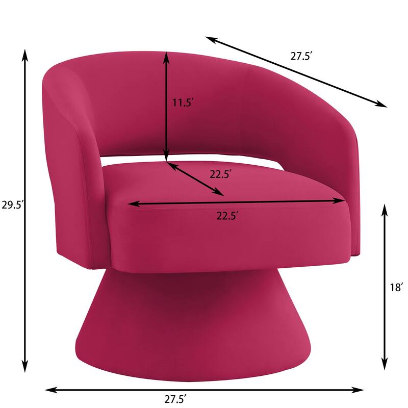 Rose Pink Modern 27.5" Upholstered 360° Swivel Barrel Chair with Open Backrest and Solid Wood Frame