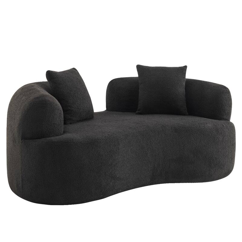 Curved Loveseat Sofa with 2 Pillows, Full Compression Sponge Boneless Floor Couch, Teddy Velvet Upholstered Cloud Couch