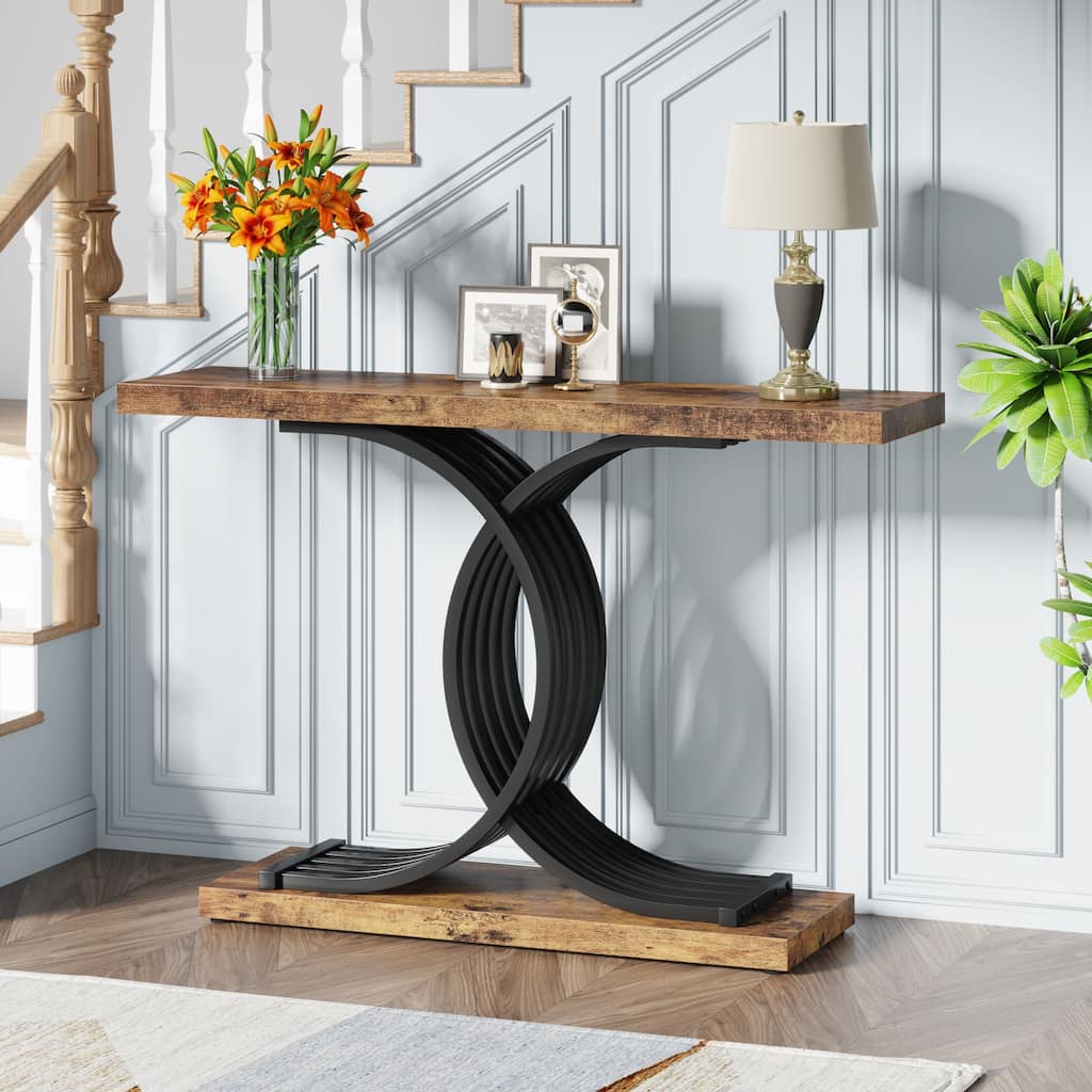 Modern 39 Inches Console Table with Geometric Metal Legs