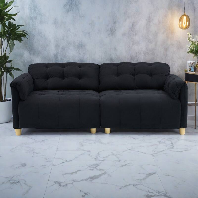 83.1" Flannelette 3-Seater Sofa with High-Density Foam, Solid Wood Frame, Easy Assembly - Black