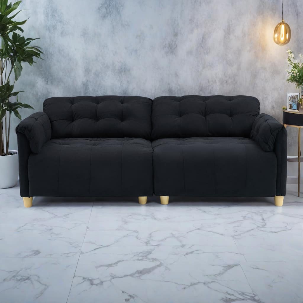 83.1" Flannelette 3-Seater Sofa with High-Density Foam, Solid Wood Frame, Easy Assembly