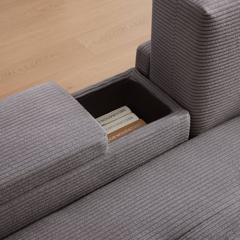 Convertible Storage Sofa with Corduroy Fabric & Adjustable Modular Design - Sleeper Sofa