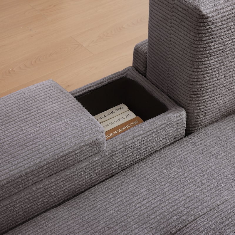 Grey 94" Corduroy 3-in-1 Convertible Sofa