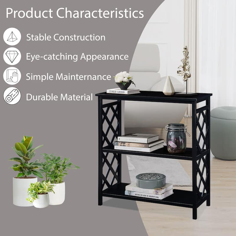 Solid Pine Wood 3 Tier Console Table with Storage Shelves, 31.5" Living Room Entryway Sofa Table with Hollow Decoration
