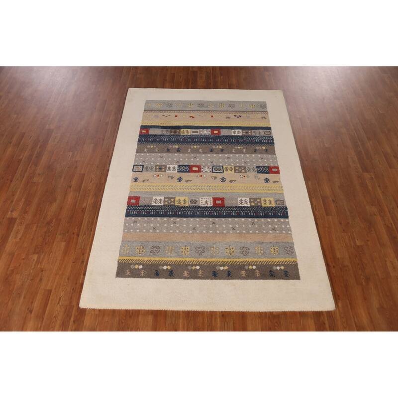 Tribal Gabbeh Indian Rug Multi-Color Geometric Handmade Wool Carpet - 5'3" x 7'7"