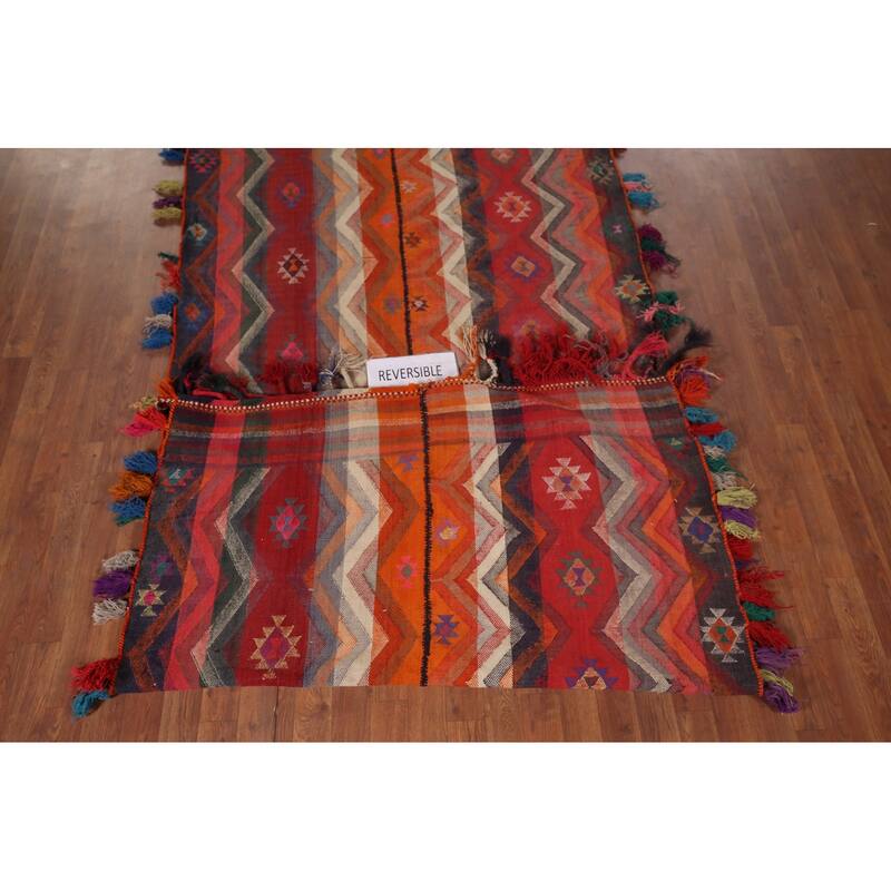 Tribal Kilim Persian Antique Runner Rug Flatweave Wool Carpet - 4'10"x 15'8"