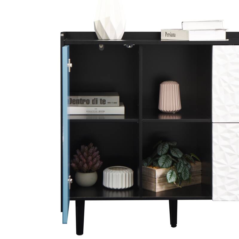 Modern Sideboard Buffet Cabinet with 2 Drawers and 2 Open Storage Compartment