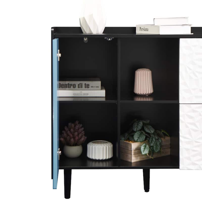 Sideboard Buffet Cabinet with 2 Drawers, Coffee Bar Cabinet with 2 Open Storage Compartment, Accent Cabinet with Metal Legs