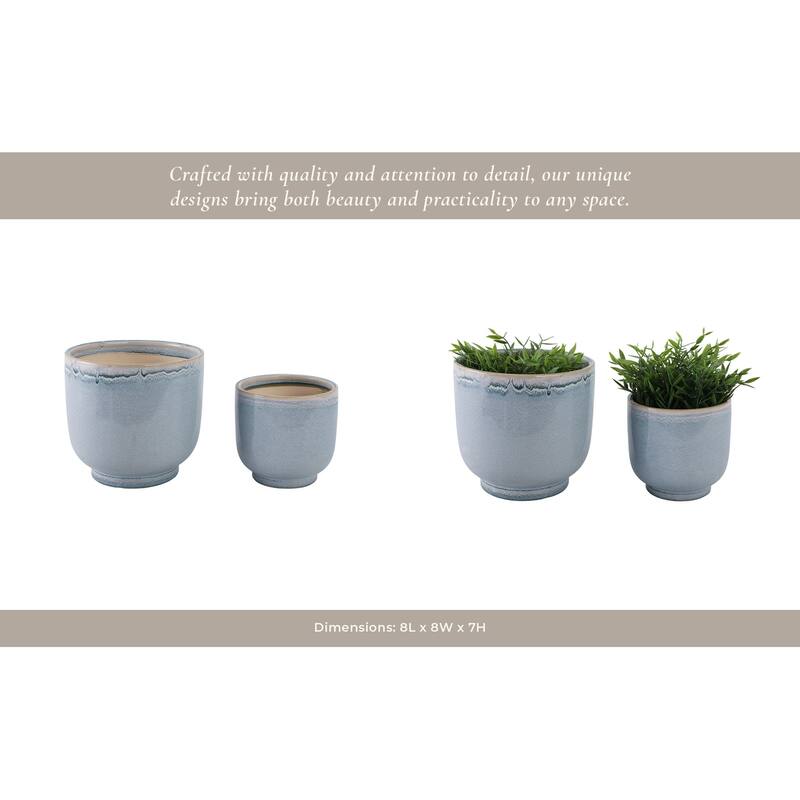 Stoneware Planters Drainage Holes and Glossy Glazed Finish (Set of 2)