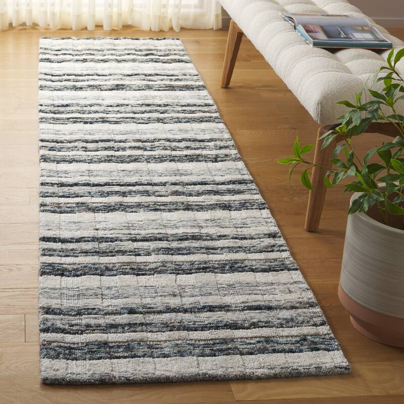 SAFAVIEH Hand-Loomed Jeni Aimi Modern & Contemporary Viscose Rug - 2'3" x 9' Runner - Navy/Ivory