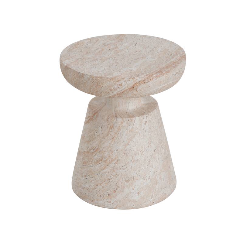 Outdoor Indoor Lightweight Concrete Side Table, Travertine Finish - 20.72