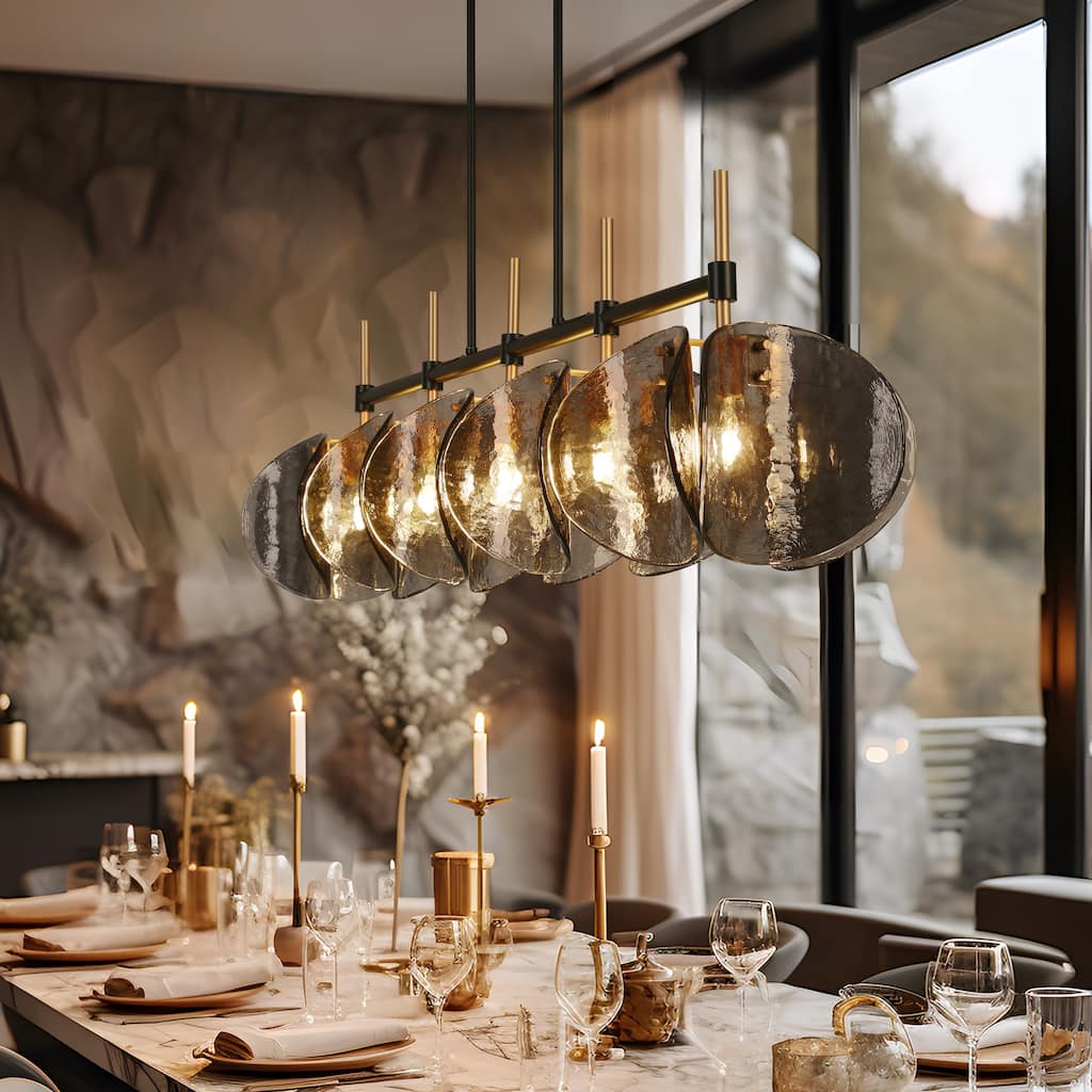 Modern 5-Light Linear Textured Gray Glass Chandelier for Kitchen Island Dining Room - L 52.1" x W 9.8" x H 11"